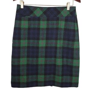 L.L. Bean Green and Navy Plaid Pencil Skirt. Wool Blend. SIZE 8. #0211